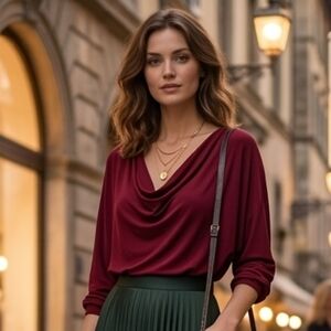 NWOT Joseph Ribkoff 8 Modern Contemporary Feminine Chic Cowl Neck Batwing Blouse